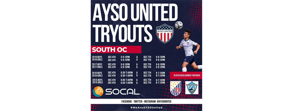 AYSO United - South OC TRYOUTS (Dec. 4th & 7th)