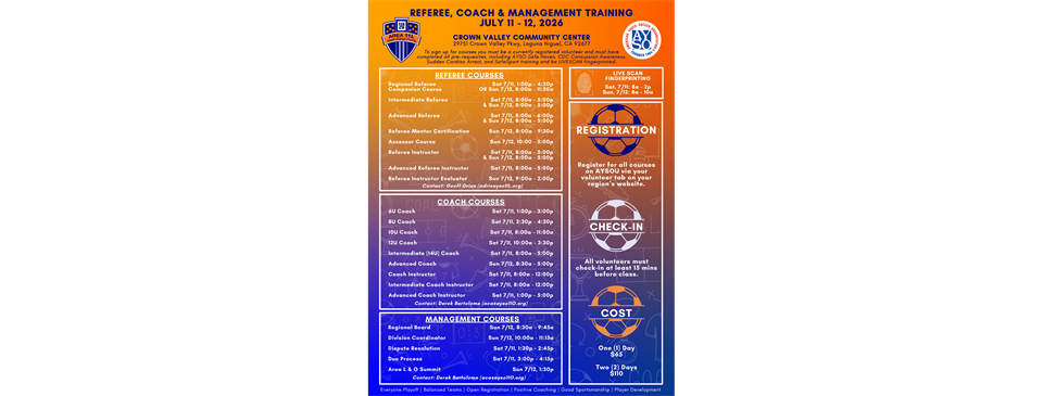 Area 11L - Coach, Referee & Management Training (July 11th-12th)